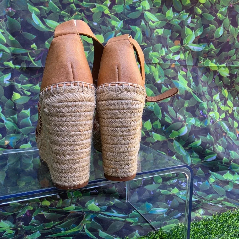 Treasure & Bond Espadrille Wedge Sandals Womens 8.5M Tan Leather Ankle Strap